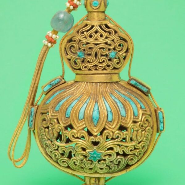 gold and turquoise scent bottle approx 9.5 cm tall
